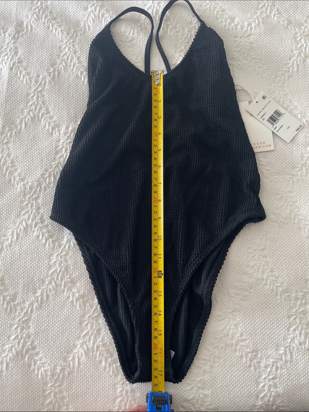 Good American Always Fits Black Textured Scoop-Back Swimsuit Size S/M NWT - Picture 3 of 8